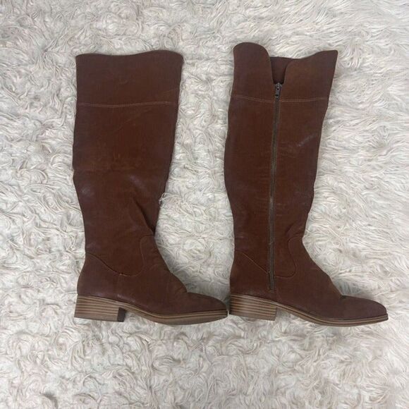 MIA Womens Marri Tall Distressed faux leather pull-on Brown Cognac Boot Size 7 - Picture 2 of 12